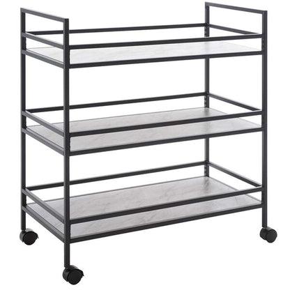 Safavieh - Idria 3 Tier Bar Cart - Matte Black - White Faux Marbl - BCT8010A veiw 2