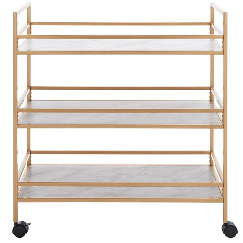 Safavieh - Idria 3 Tier Bar Cart - Matte Gold - White Faux Marble - BCT8010B veiw 1