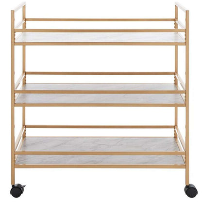 Safavieh - Idria 3 Tier Bar Cart - Matte Gold - White Faux Marble - BCT8010B veiw 1