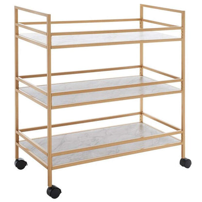 Safavieh - Idria 3 Tier Bar Cart - Matte Gold - White Faux Marble - BCT8010B veiw 2