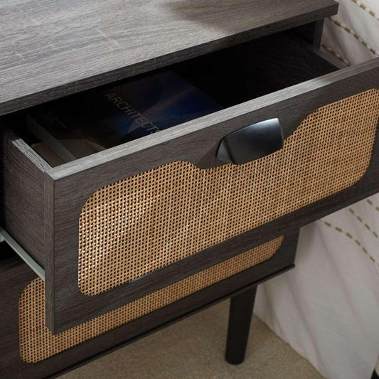 Safavieh - Irelia 2 Drawer Nightstand - Distressed Black - Natural - NST9602E veiw 2