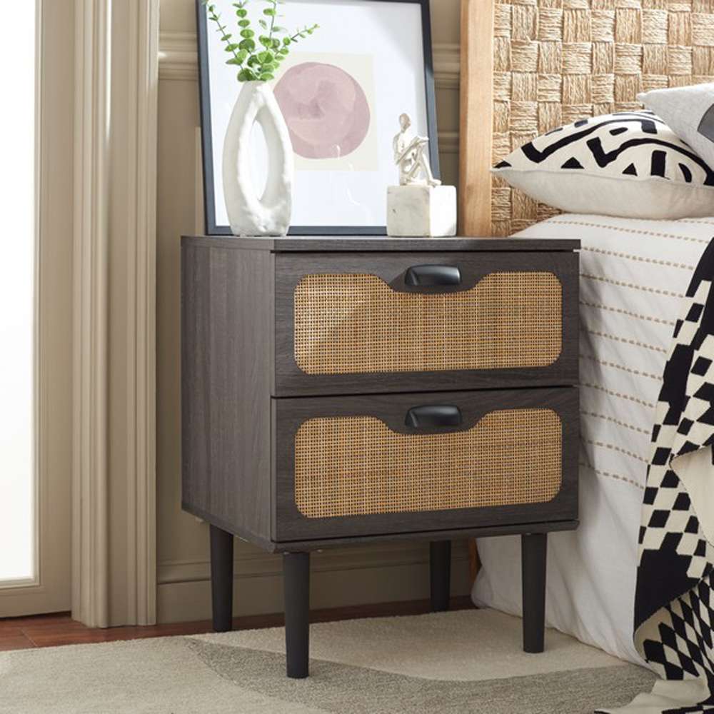 Safavieh - Irelia 2 Drawer Nightstand - Distressed Black - Natural - NST9602E veiw 3