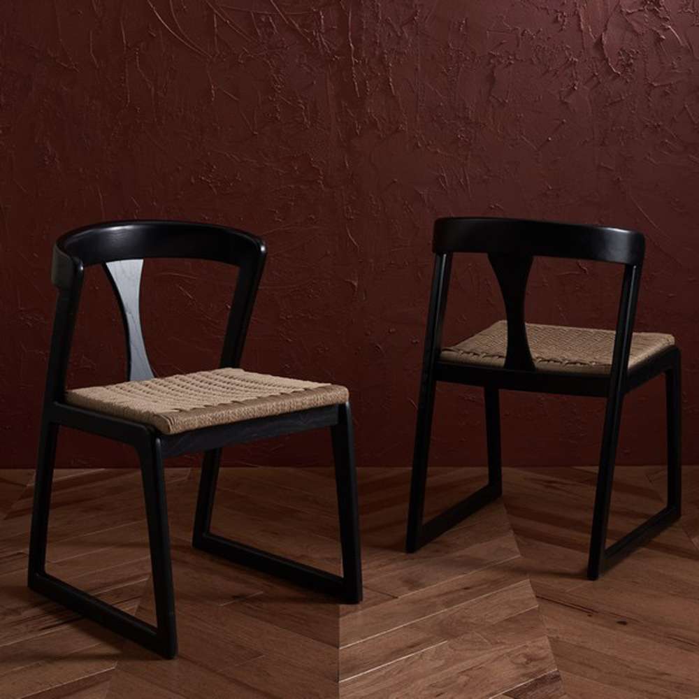 Safavieh - Couture - Jamal Woven Dining Chair - Black - Natural  (Set of 2) - SFV4144A-SET2 veiw 3