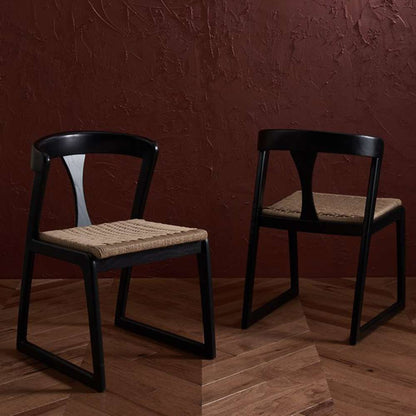 Safavieh - Couture - Jamal Woven Dining Chair - Black - Natural  (Set of 2) - SFV4144A-SET2 veiw 3
