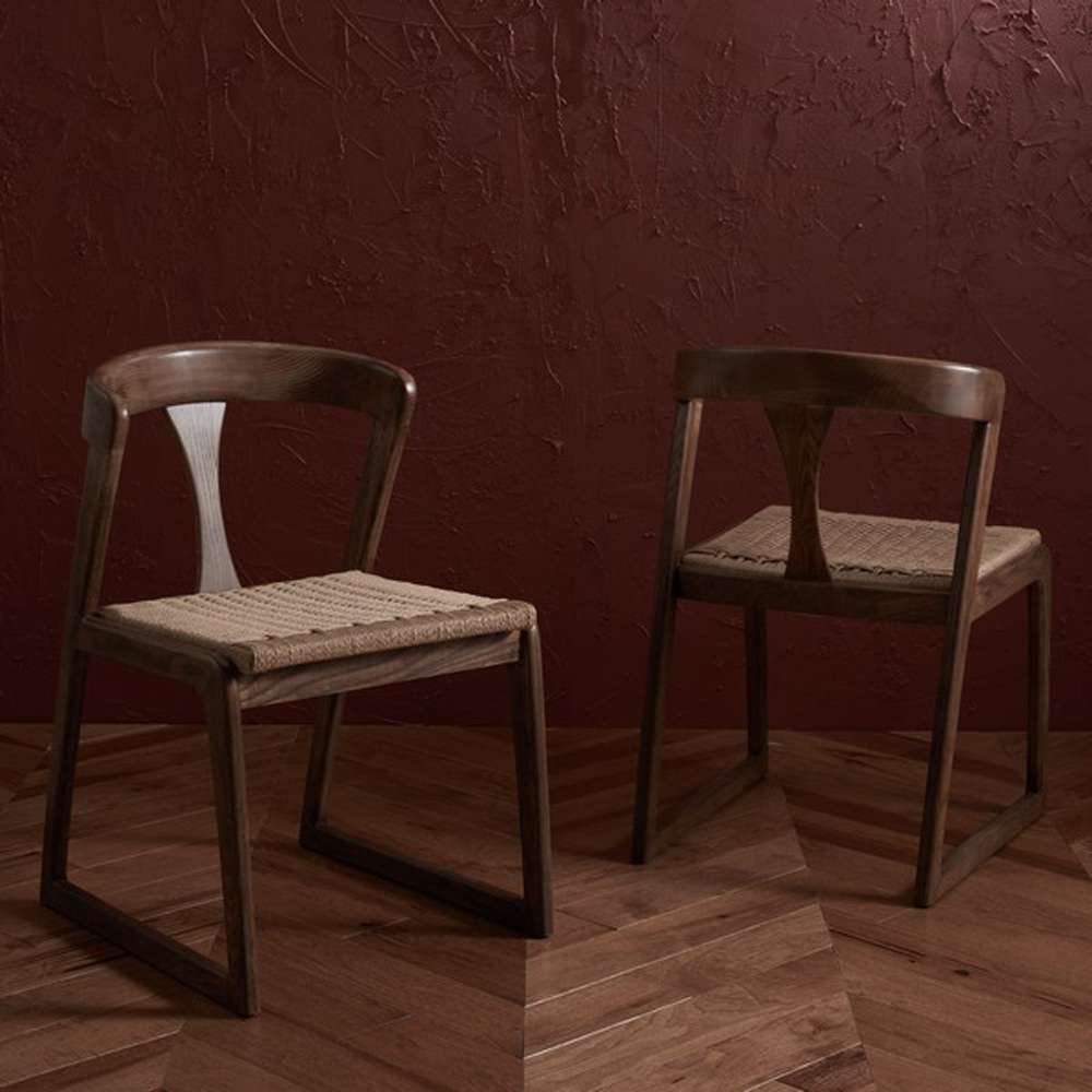 Safavieh - Couture - Jamal Woven Dining Chair - Walnut - Natural  (Set of 2) - SFV4144D-SET2 veiw 3