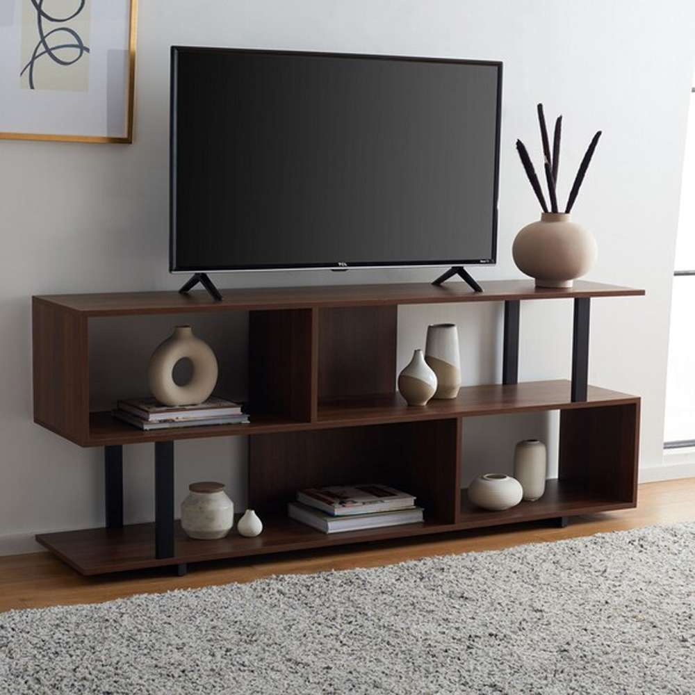 Safavieh - Jarrett Large Media Stand - Walnut - Black - MED9300A veiw 2