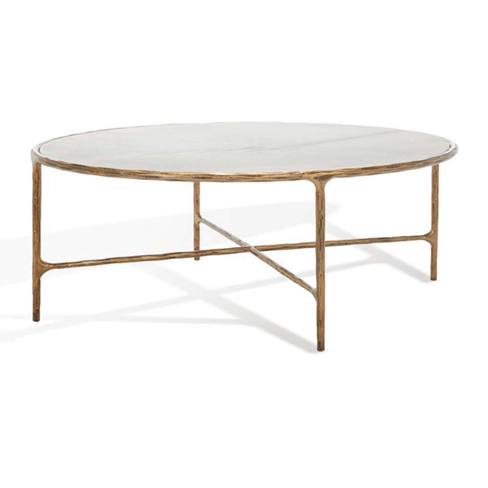 Safavieh - Couture - Jessa Oval Metal Coffee Table - White - Brass - SFV9521C veiw 3