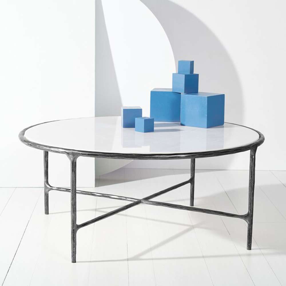 Safavieh - Couture - Jessa Round Metal Coffee Table - Black - White - SFV9501D veiw 3