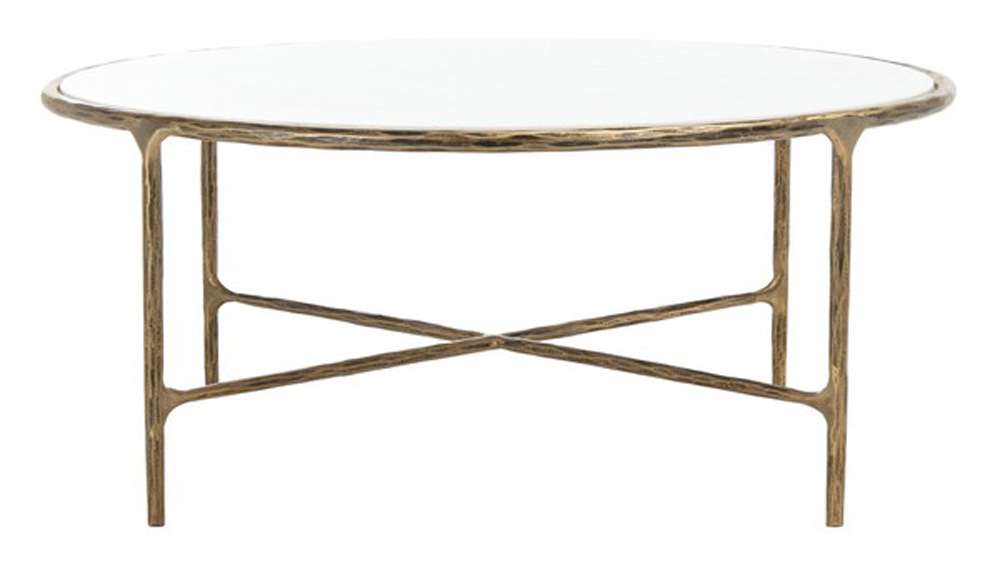 Safavieh - Couture - Jessa Round Metal Coffee Table - White - Brass - SFV9501C veiw 1