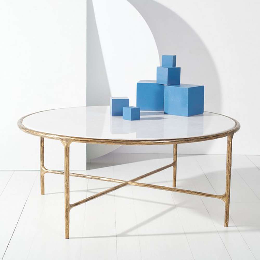 Safavieh - Couture - Jessa Round Metal Coffee Table - White - Brass - SFV9501C veiw 2