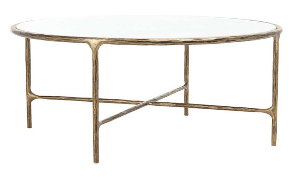 Safavieh - Couture - Jessa Round Metal Coffee Table - White - Brass - SFV9501C veiw 3