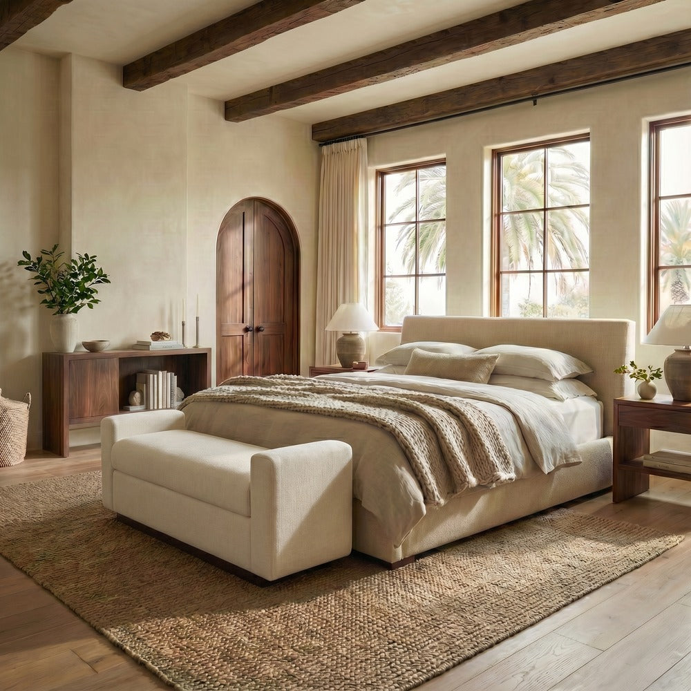 Safavieh - Joanndria Upholstered Bench / White / Walnut - SFV5154A view 2