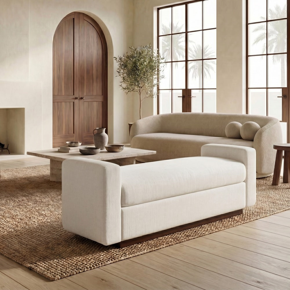 Safavieh - Joanndria Upholstered Bench / White / Walnut - SFV5154A view 3