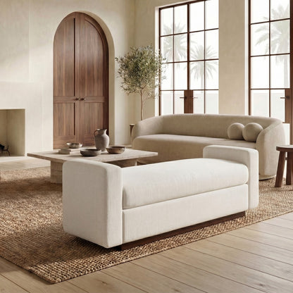 Safavieh - Joanndria Upholstered Bench / White / Walnut - SFV5154A view 3