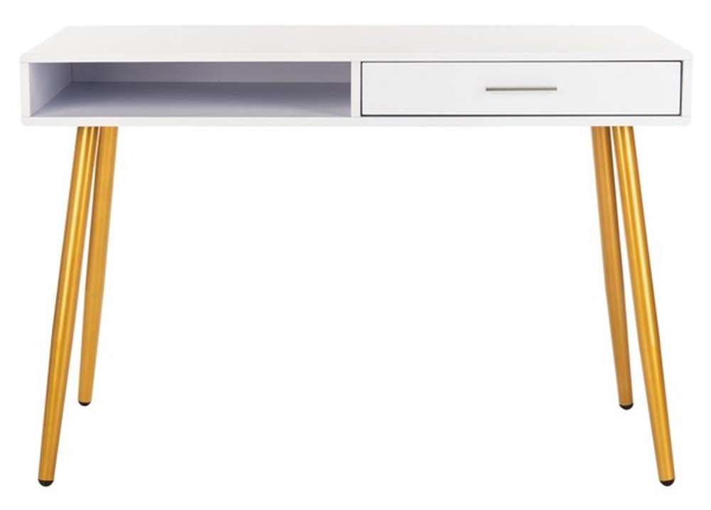 Safavieh - Jorja 1 Drawer 1 Shelf Desk - White - Gold - DSK2200C veiw 1