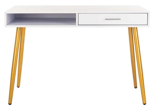 Safavieh - Jorja 1 Drawer 1 Shelf Desk - White - Gold - DSK2200C veiw 1
