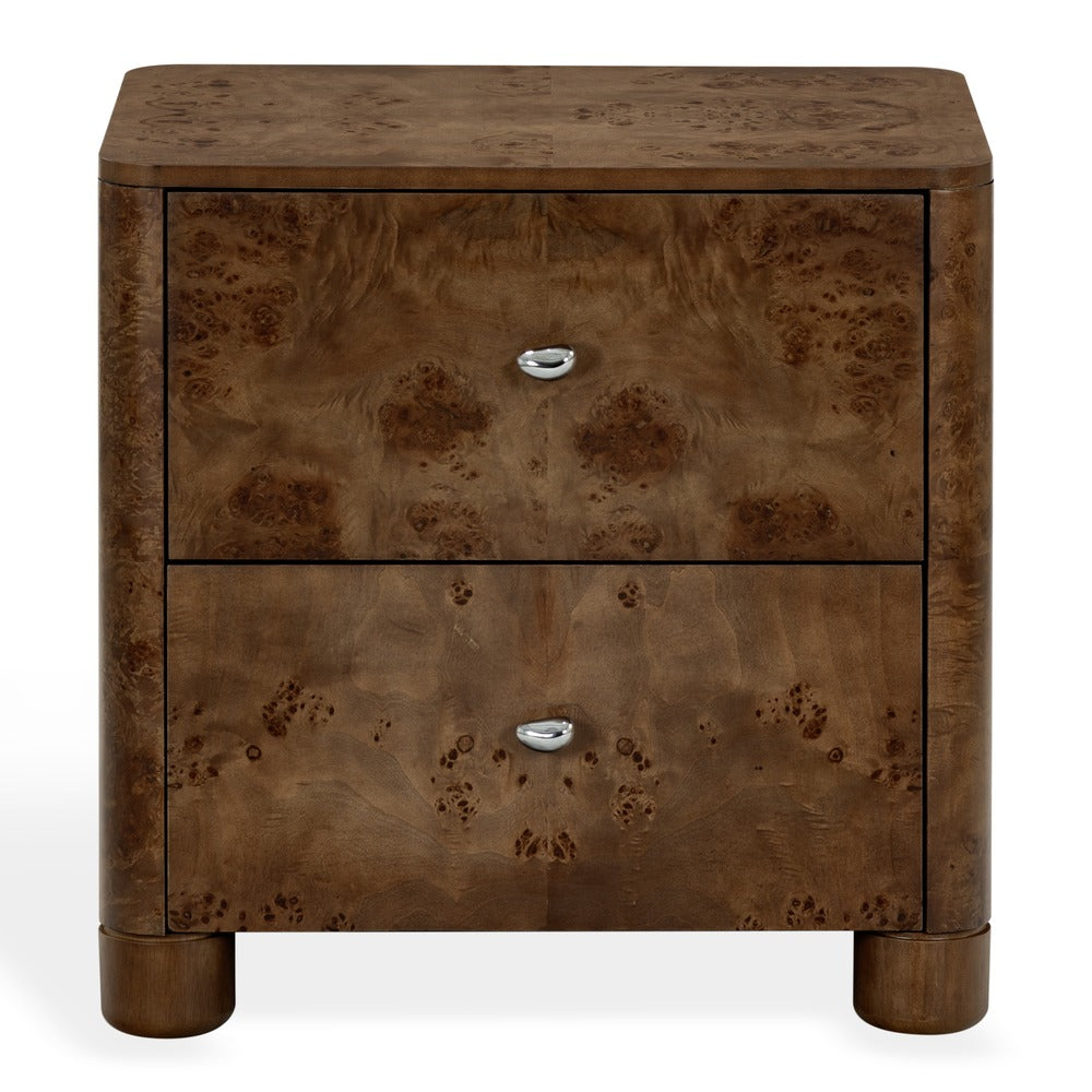 Safavieh - Josephina Burl Wood 2 Drawer Nightstand / Dark Walnut Burl / Silver - SFV2248A view 1
