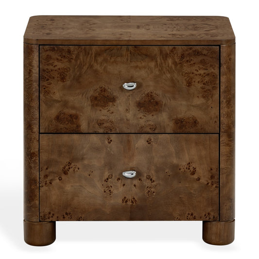 Safavieh - Josephina Burl Wood 2 Drawer Nightstand / Dark Walnut Burl / Silver - SFV2248A view 1