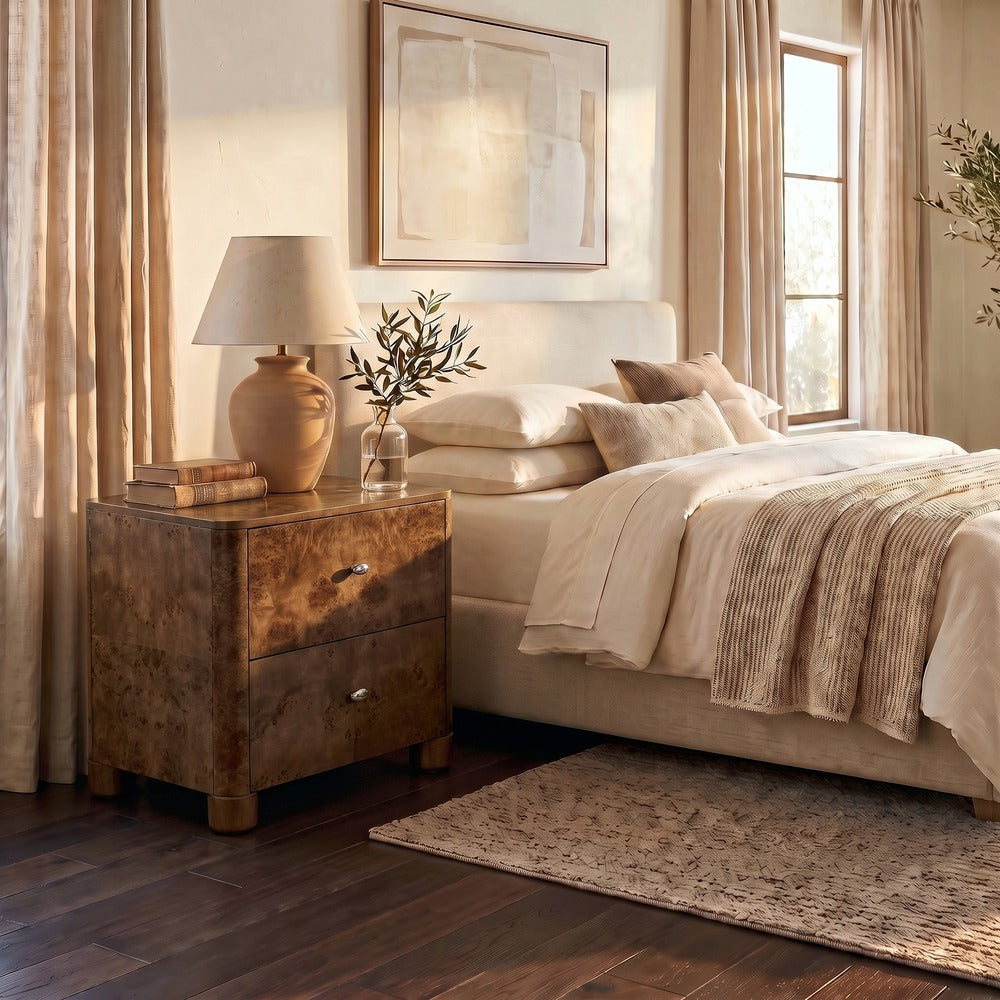 Safavieh - Josephina Burl Wood 2 Drawer Nightstand / Dark Walnut Burl / Silver - SFV2248A view 2