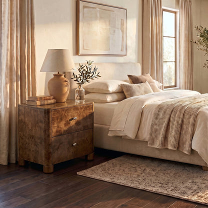 Safavieh - Josephina Burl Wood 2 Drawer Nightstand / Dark Walnut Burl / Silver - SFV2248A view 2
