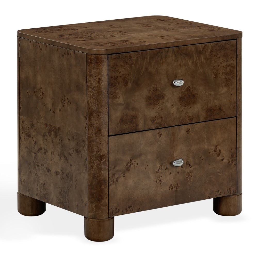 Safavieh - Josephina Burl Wood 2 Drawer Nightstand / Dark Walnut Burl / Silver - SFV2248A view 3