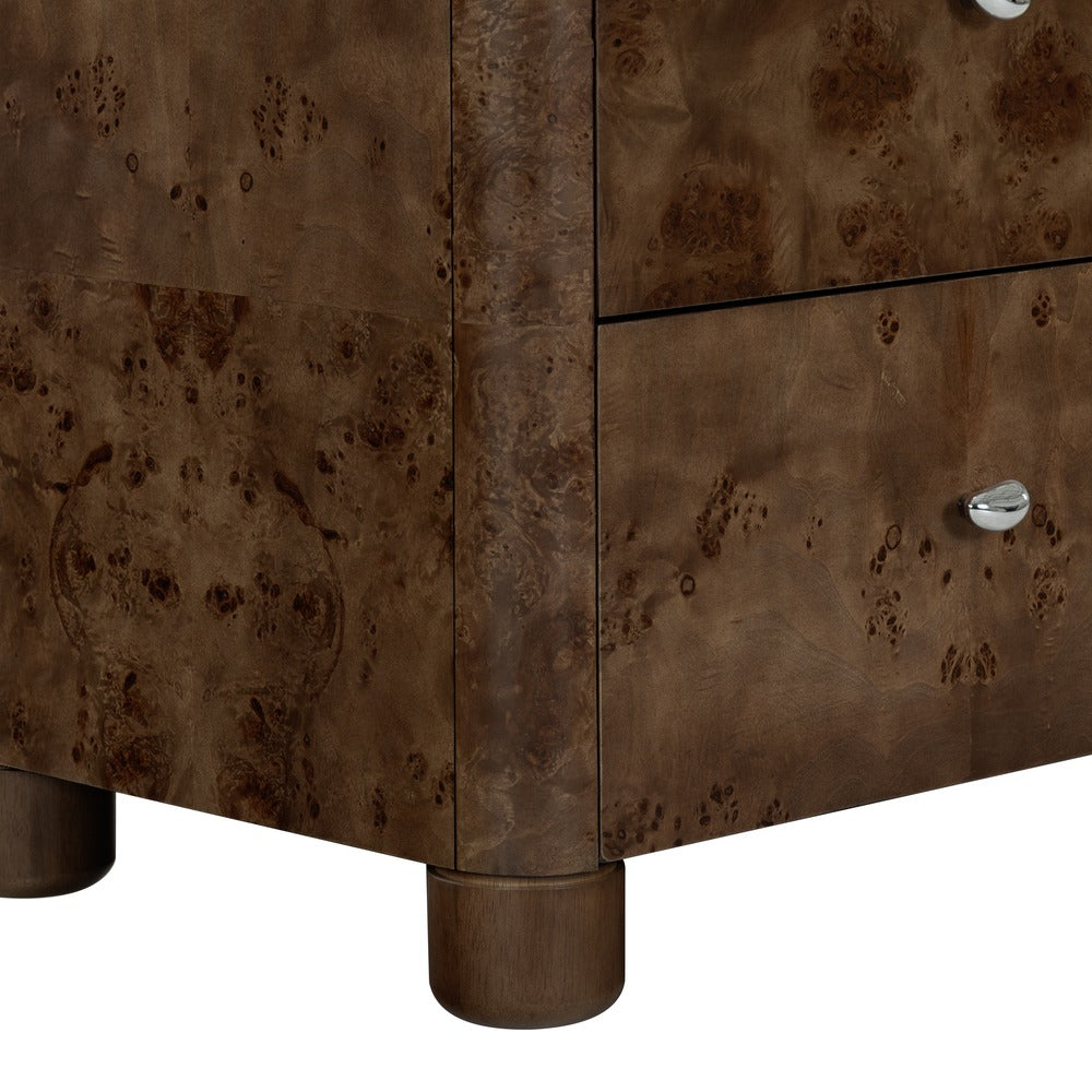 Safavieh - Josephina Burl Wood 2 Drawer Nightstand / Dark Walnut Burl / Silver - SFV2248A view 6