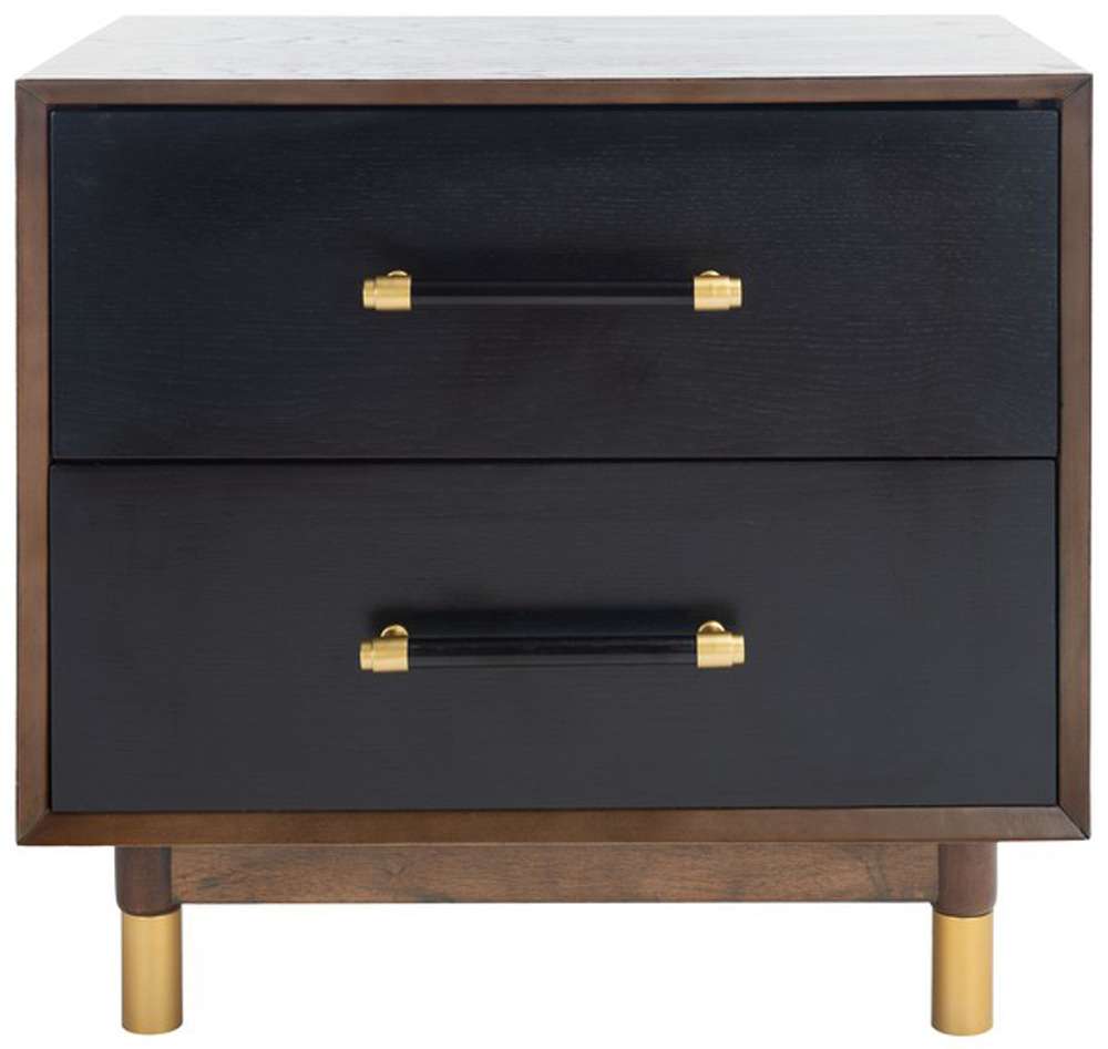 Safavieh - Justice 2 Drawer Nightstand - Walnut - Black - NST6402A veiw 1