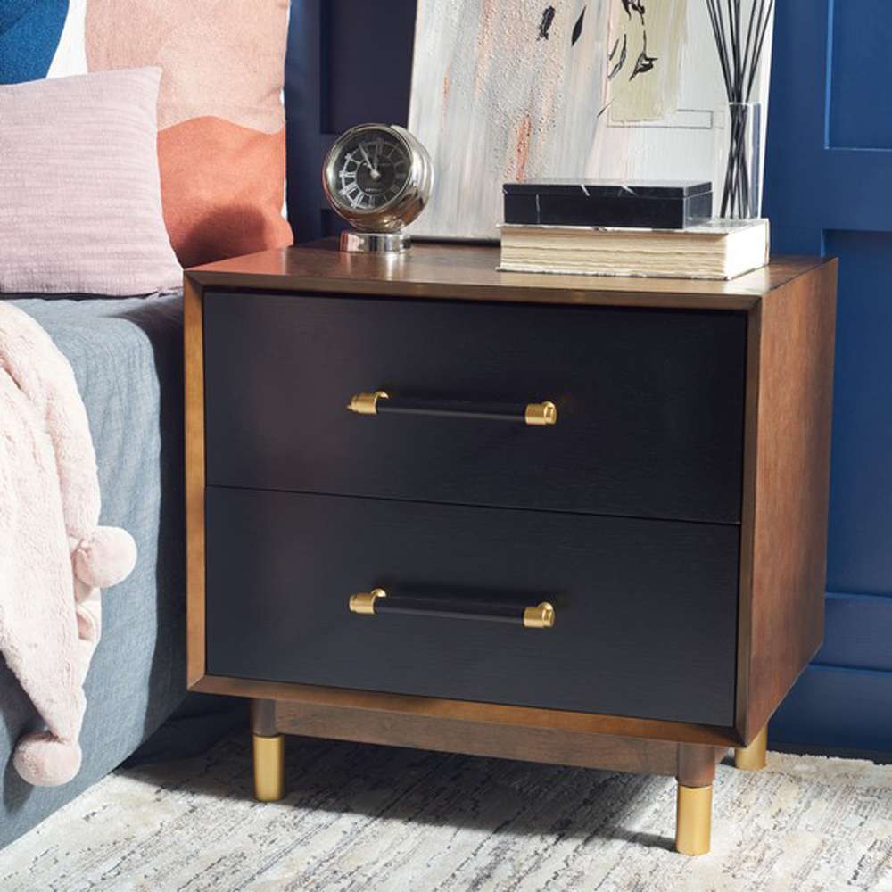 Safavieh - Justice 2 Drawer Nightstand - Walnut - Black - NST6402A veiw 3