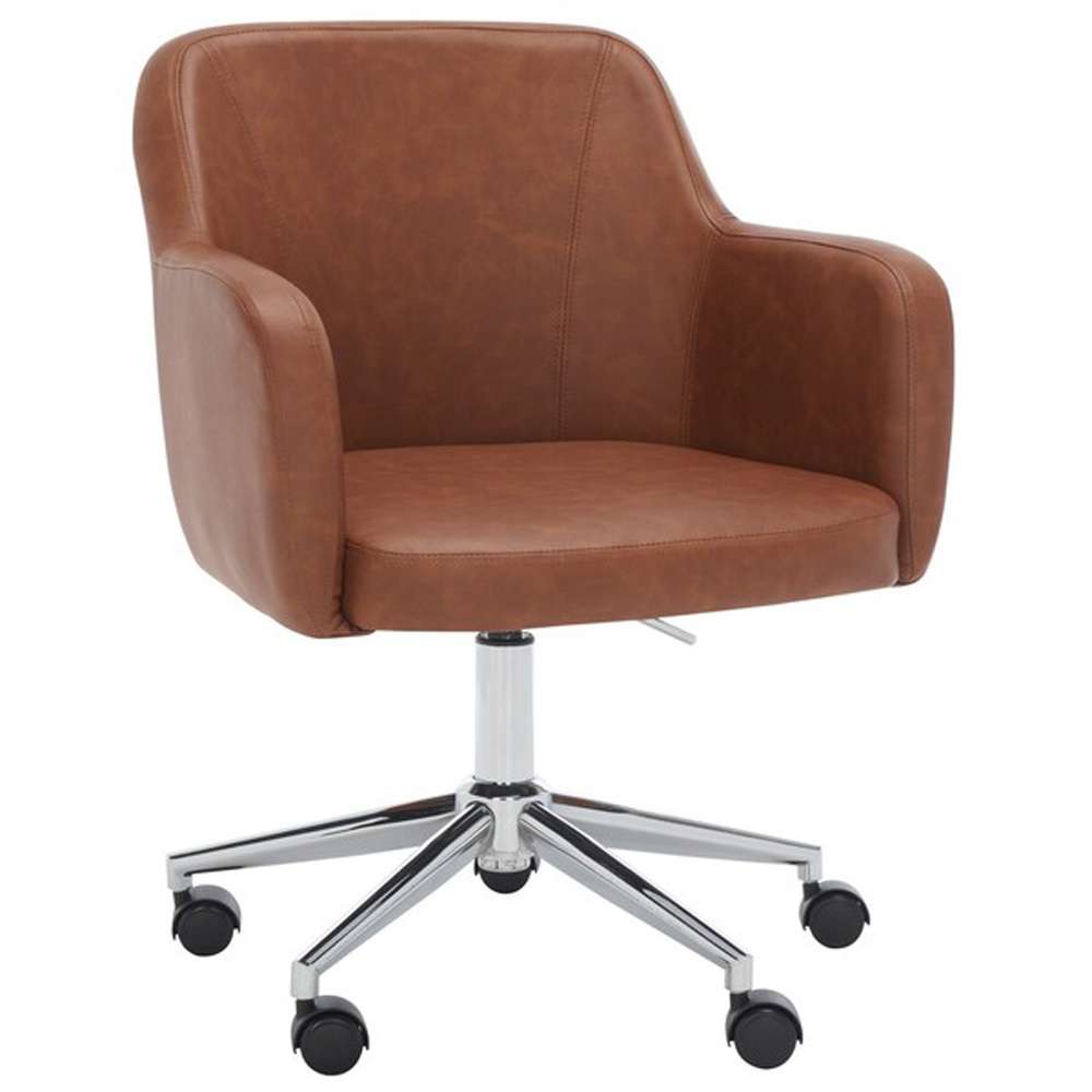 Safavieh - Kains Swivel Office Chair - Brown - Chrome - OCH2000B veiw 3