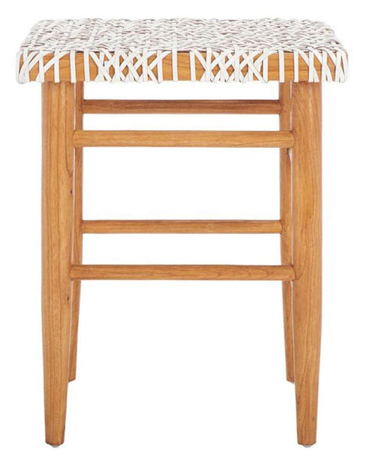 Safavieh - Kaleo Woven Leather Cntr Stool - White - Natural - BST1016A veiw 1