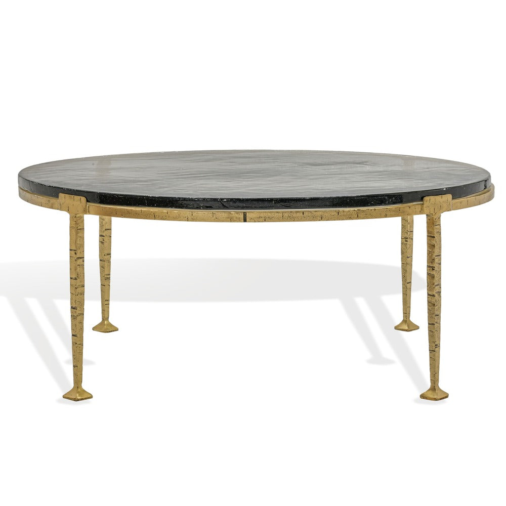 Safavieh - Karmelina Cast Glass Round Coffee Table / Smoked Glass / Brass - SFV7924A-2BX view 1