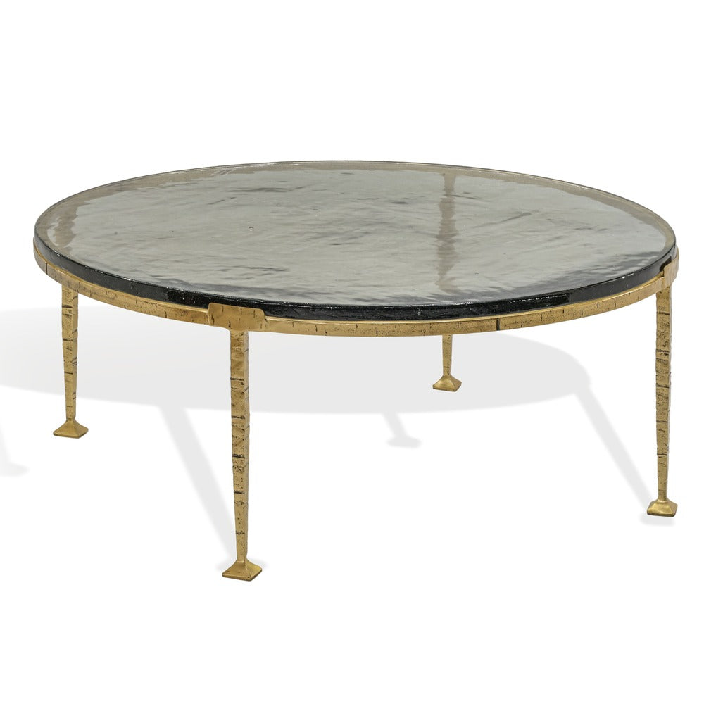 Safavieh - Karmelina Cast Glass Round Coffee Table / Smoked Glass / Brass - SFV7924A-2BX view 3