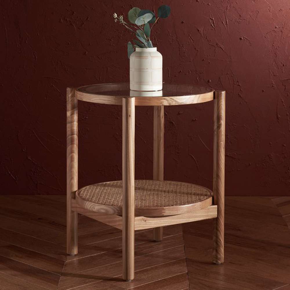 Safavieh - Couture - Karyna Rattan & Glass Accent Table - Clear - Natural - SFV2301A veiw 3