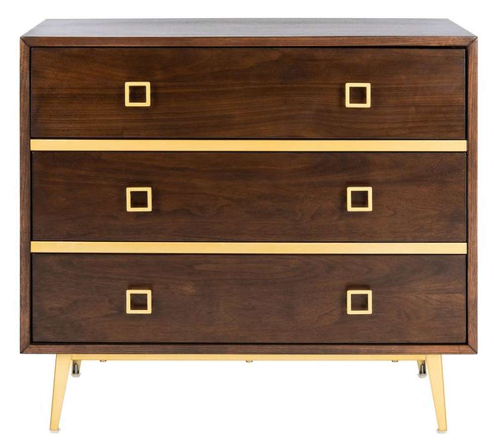 Safavieh - Katia 3 Drawer Chest - Walnut - Gold - CHS6413D veiw 1