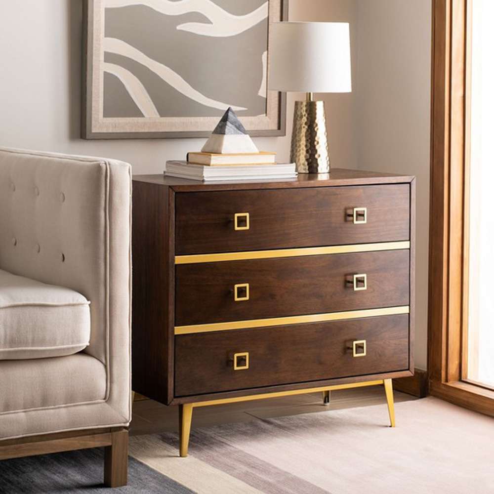 Safavieh - Katia 3 Drawer Chest - Walnut - Gold - CHS6413D veiw 3
