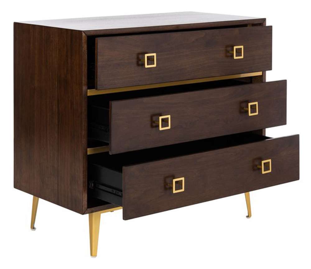 Safavieh - Katia 3 Drawer Chest - Walnut - Gold - CHS6413D veiw 4