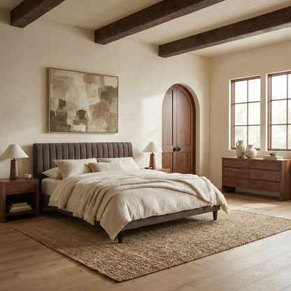Safavieh - Kerribecca Chenille Channel Tufted Queen Bed / Dark Brown / Walnut - SFV4890C-Q-2BX view 2