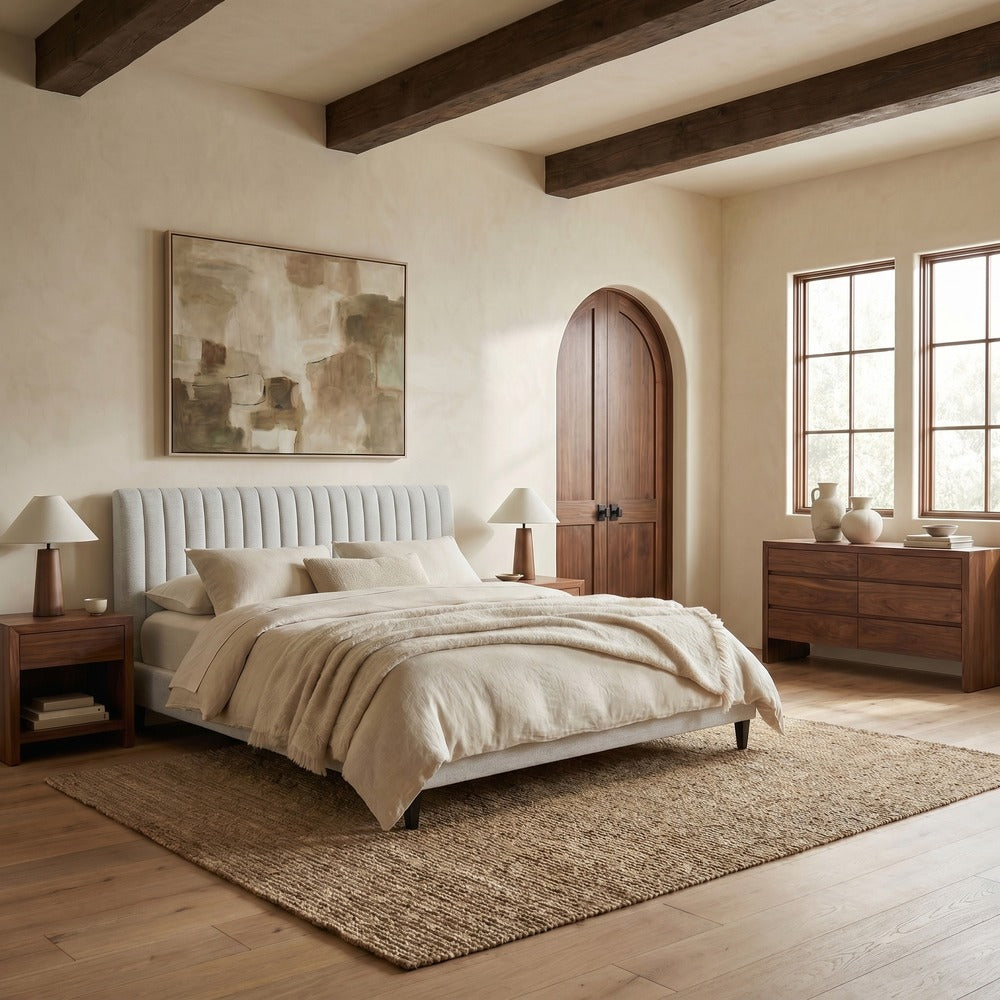 Safavieh - Kerribecca Chenille Channel Tufted Queen Bed / Light Brown / Walnut - SFV4890B-Q-2BX view 2