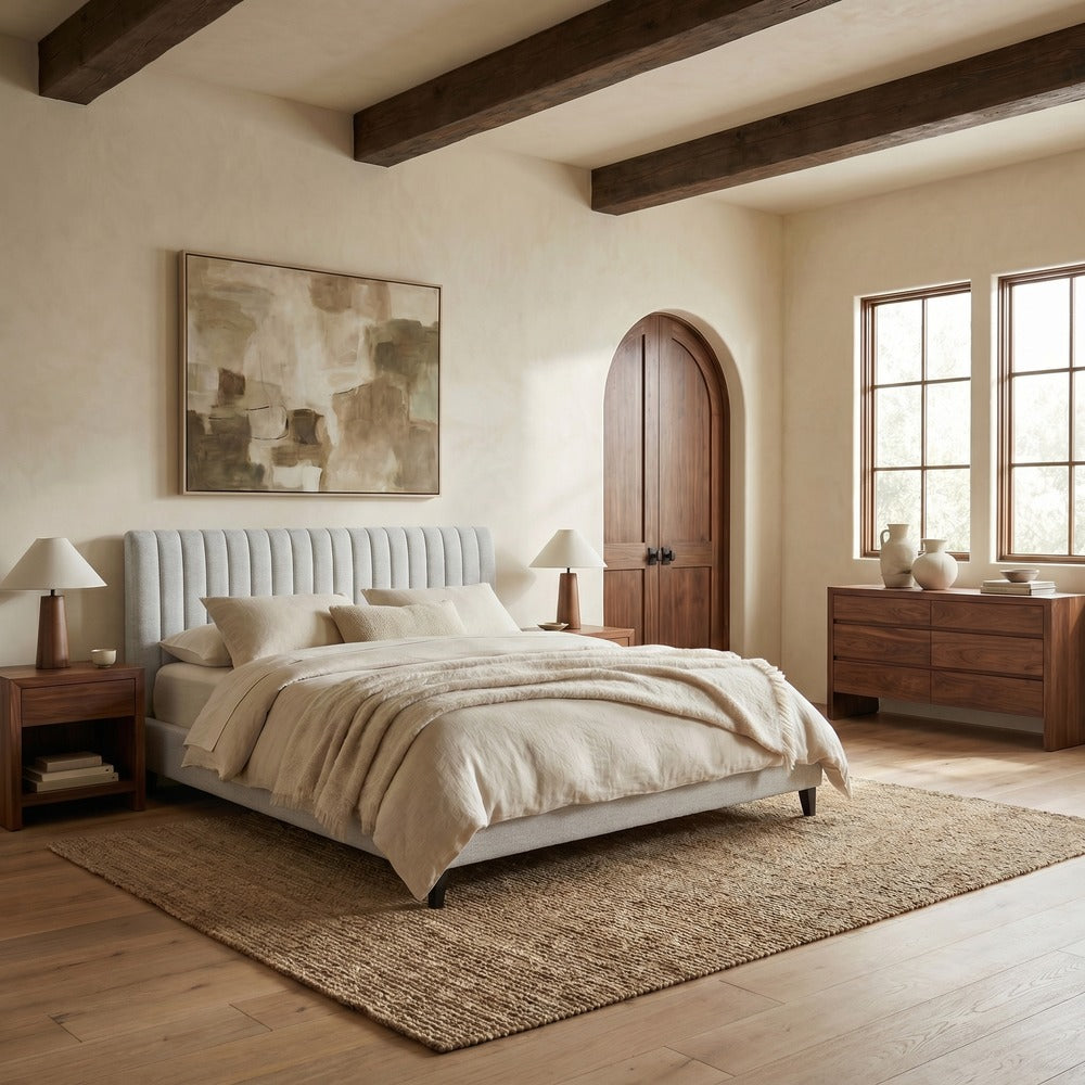 Safavieh - Kerribecca Chenille Channel Tufted Queen Bed / Taupe / Walnut - SFV4890A-Q-2BX view 2