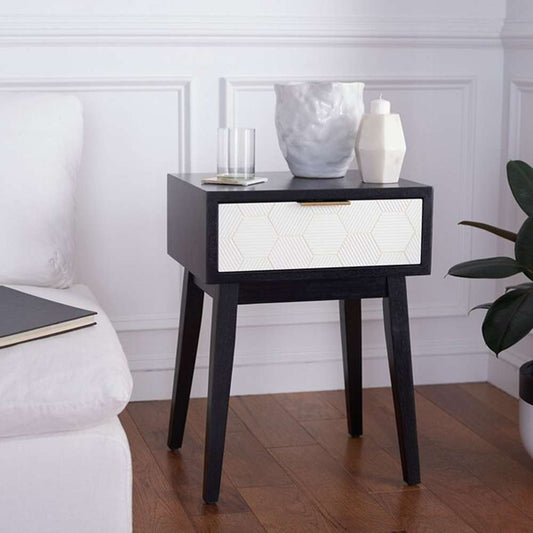 Safavieh - Keya 1 Drawer Accent Table - Black - White - ACC6601B veiw 2
