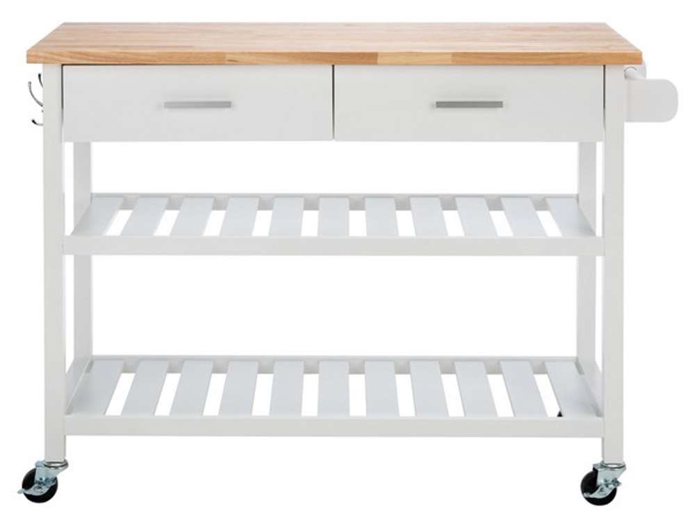 Safavieh - Kiko 2Drw 2Shelf Kitchen Cart - White - Natural - KCH8704A veiw 1