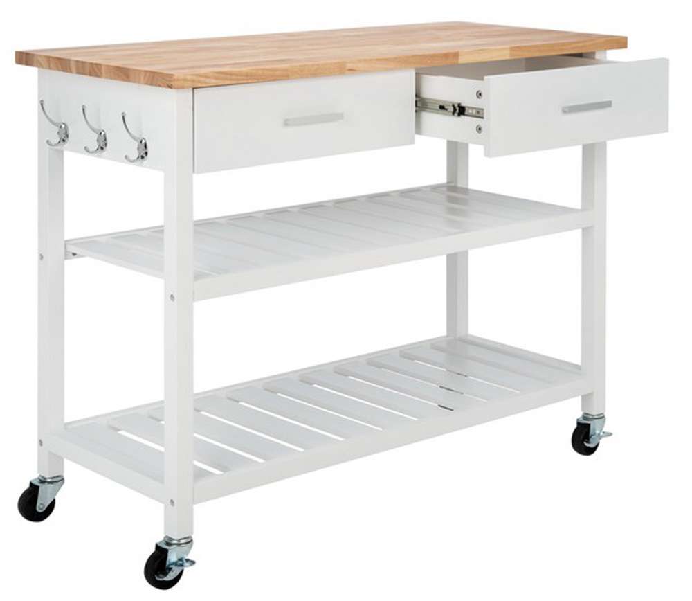 Safavieh - Kiko 2Drw 2Shelf Kitchen Cart - White - Natural - KCH8704A veiw 3