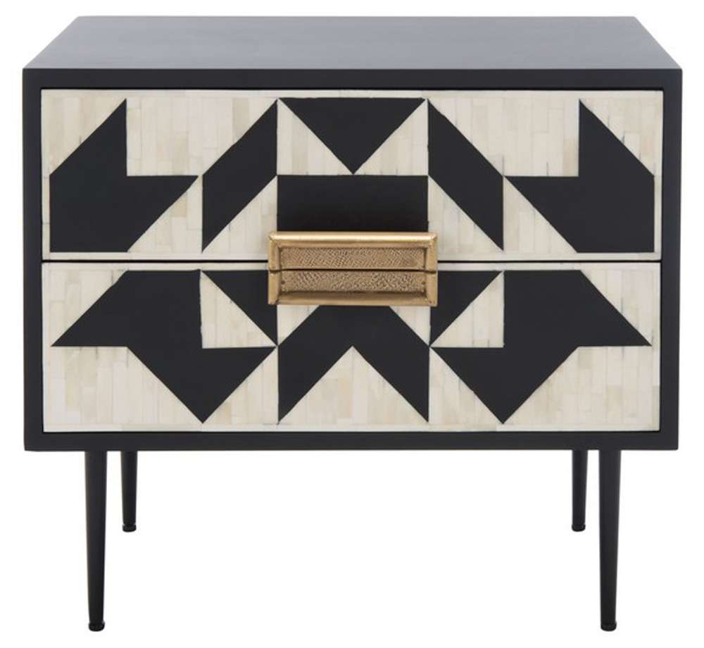 Safavieh - Couture - Kimori 2 Drawer Nightstand - Black - White - SFV6612A veiw 1