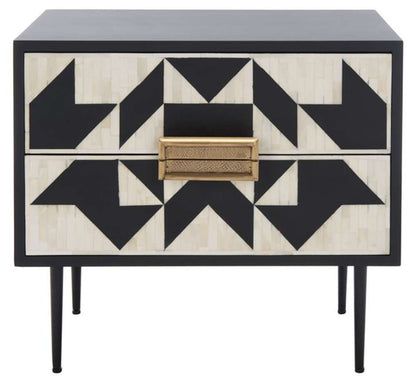 Safavieh - Couture - Kimori 2 Drawer Nightstand - Black - White - SFV6612A veiw 1
