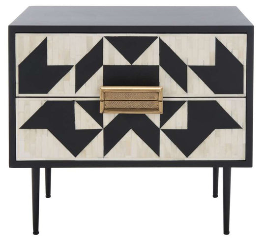Safavieh - Couture - Kimori 2 Drawer Nightstand - Black - White - SFV6612A veiw 1