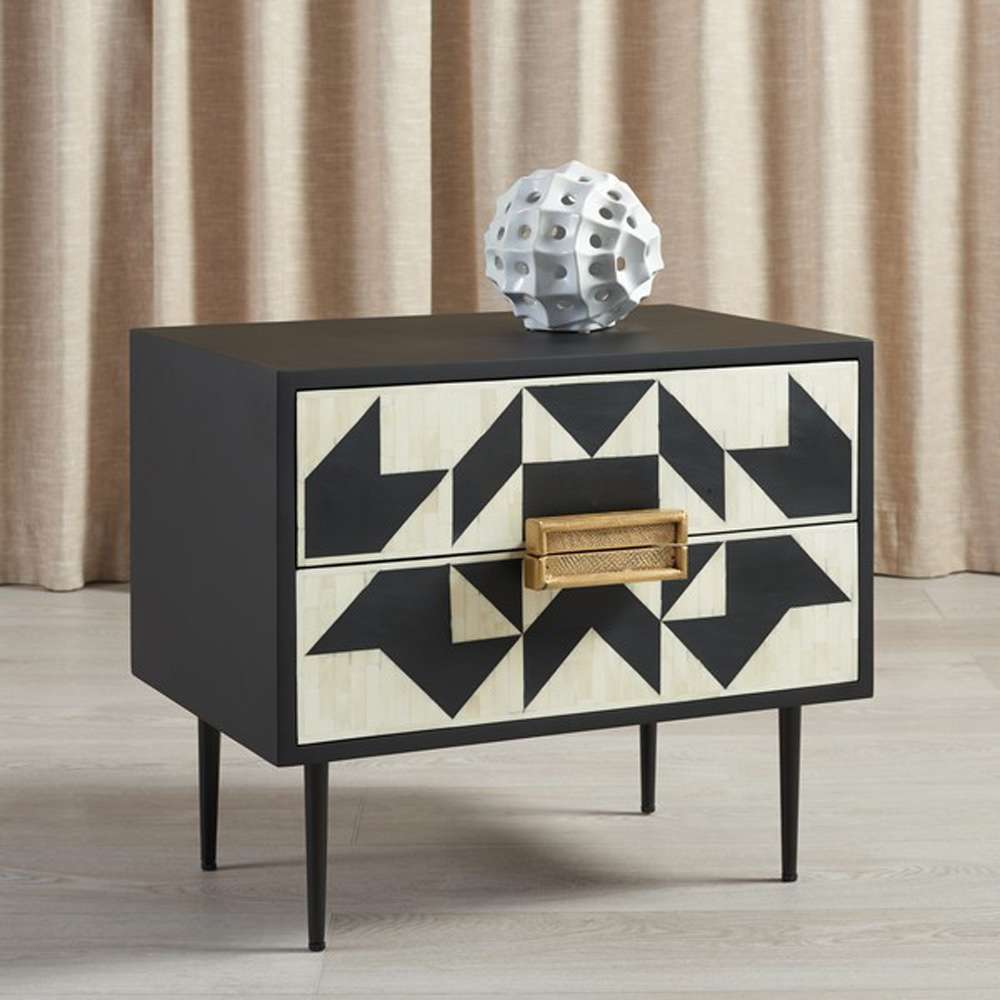 Safavieh - Couture - Kimori 2 Drawer Nightstand - Black - White - SFV6612A veiw 2