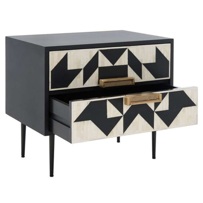 Safavieh - Couture - Kimori 2 Drawer Nightstand - Black - White - SFV6612A veiw 3