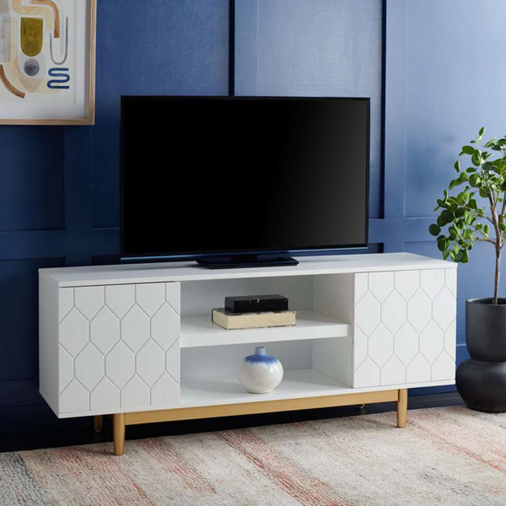 Safavieh - Kit 2 Shelf Pattern Mediastand - White - Gold - MED5013A veiw 3