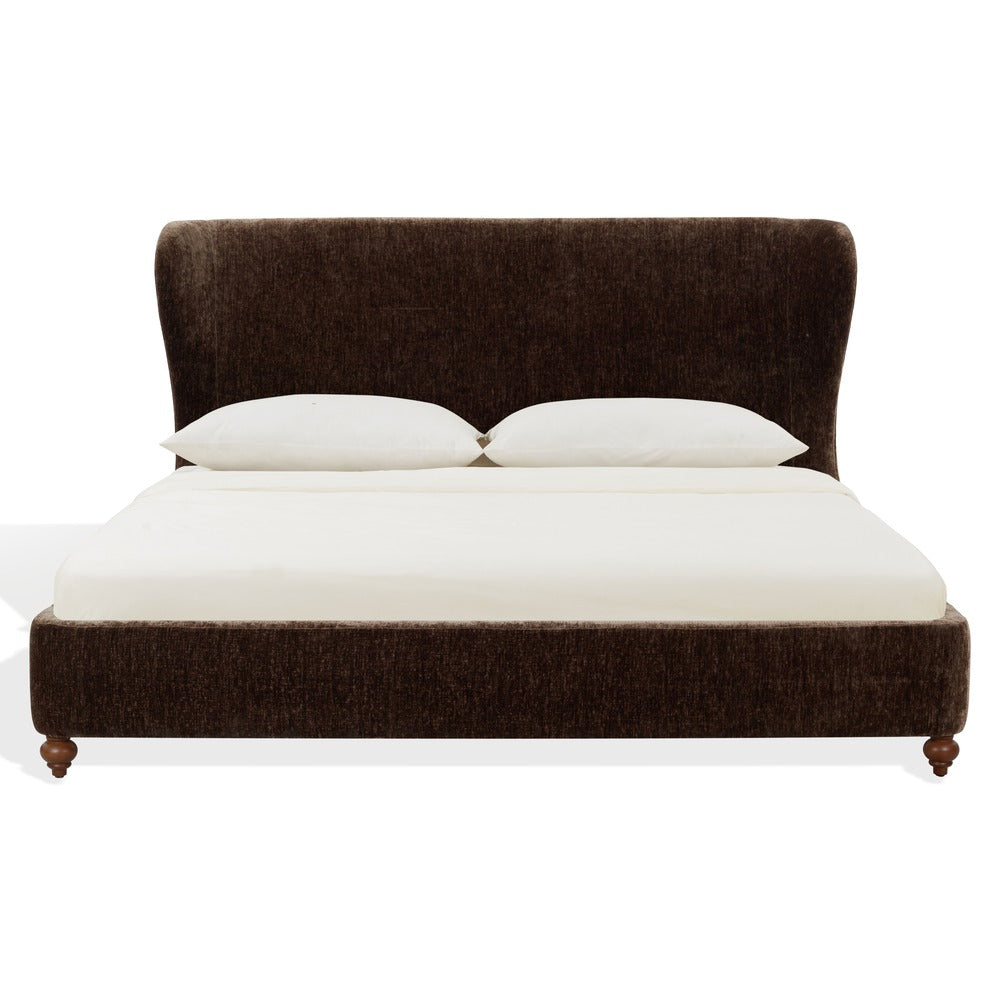 Safavieh - Lakelyn Chenille Wingback Queen Bed / Brown / Walnut - SFV4888A-Q-2BX view 1