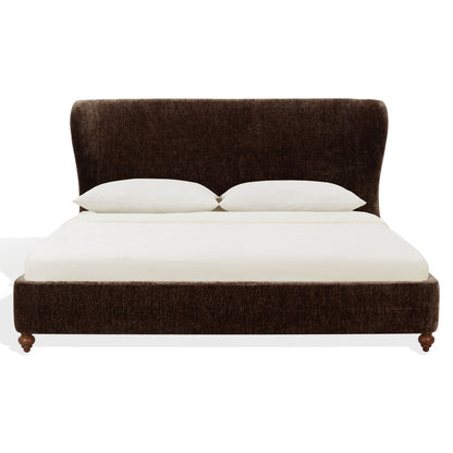 Safavieh - Lakelyn Chenille Wingback Queen Bed / Brown / Walnut - SFV4888A-Q-2BX view 1